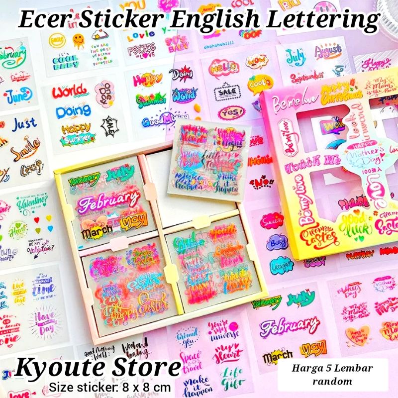 Jual 5 Lembar Sticker Colorful English Word Lettering Journal Scrapbook ...