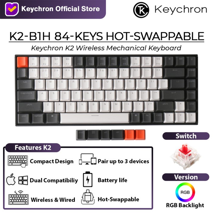 Jual KEYCHRON K2-B1H 84 KEY RGB LED PLASTIC FRAME RED SWICTH HOT ...