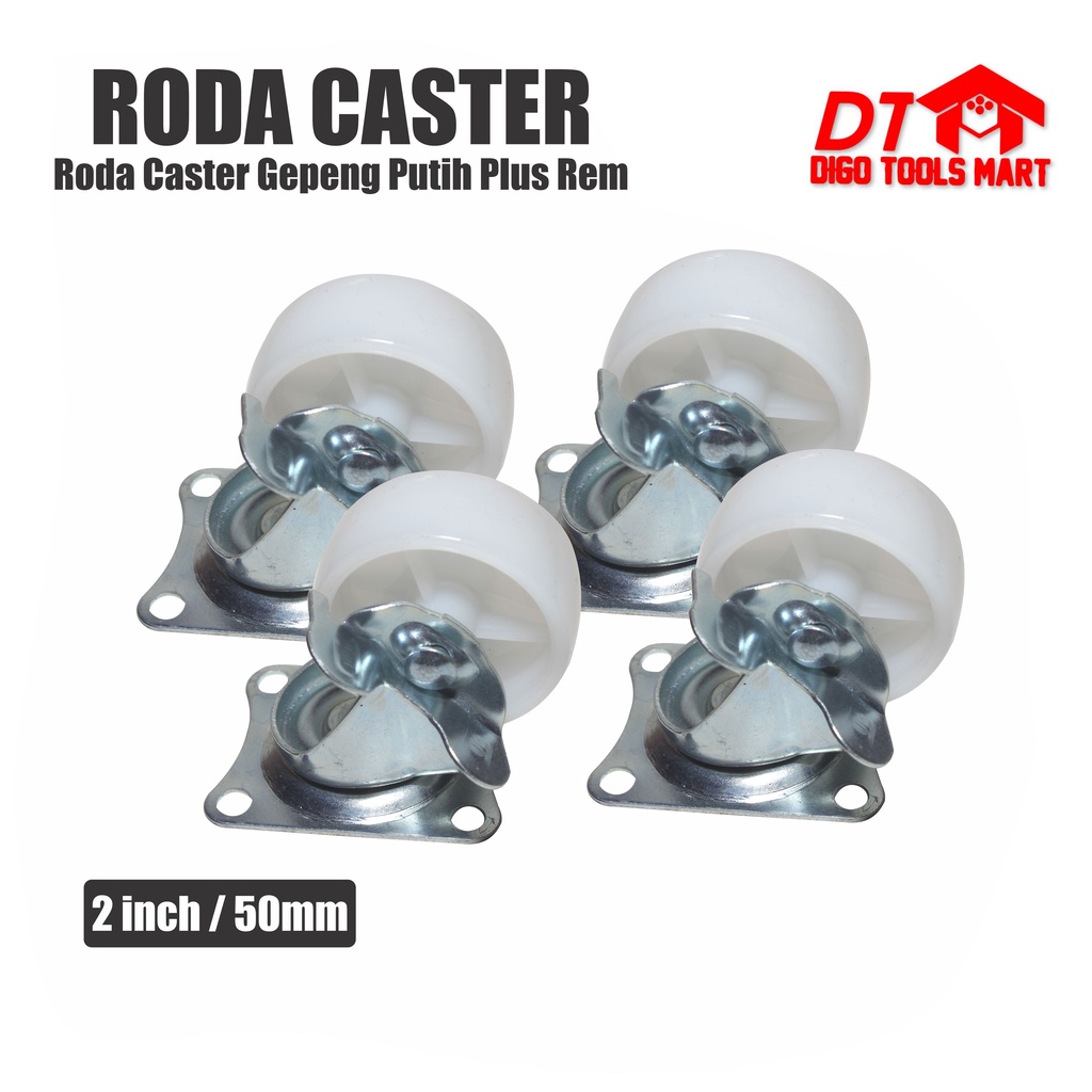 Jual Roda Caster Gepeng Putih Hidup Plus Rem Roda Nylon 2 Inci Roda ...