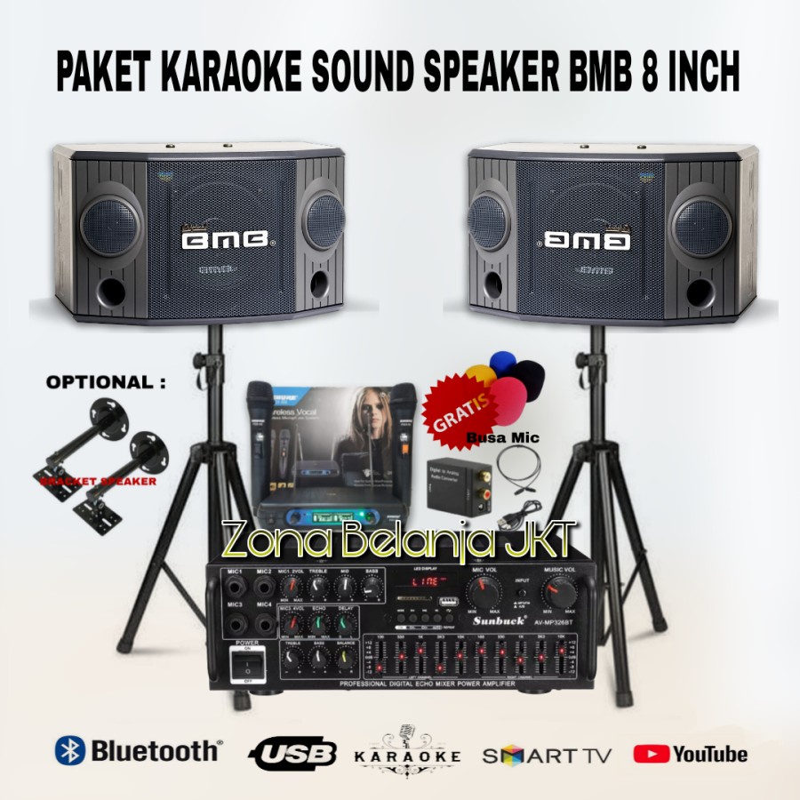 Jual Paket Karaoke Sound System Speaker Bmb 8 Inch Ampli Usb Bluetooth