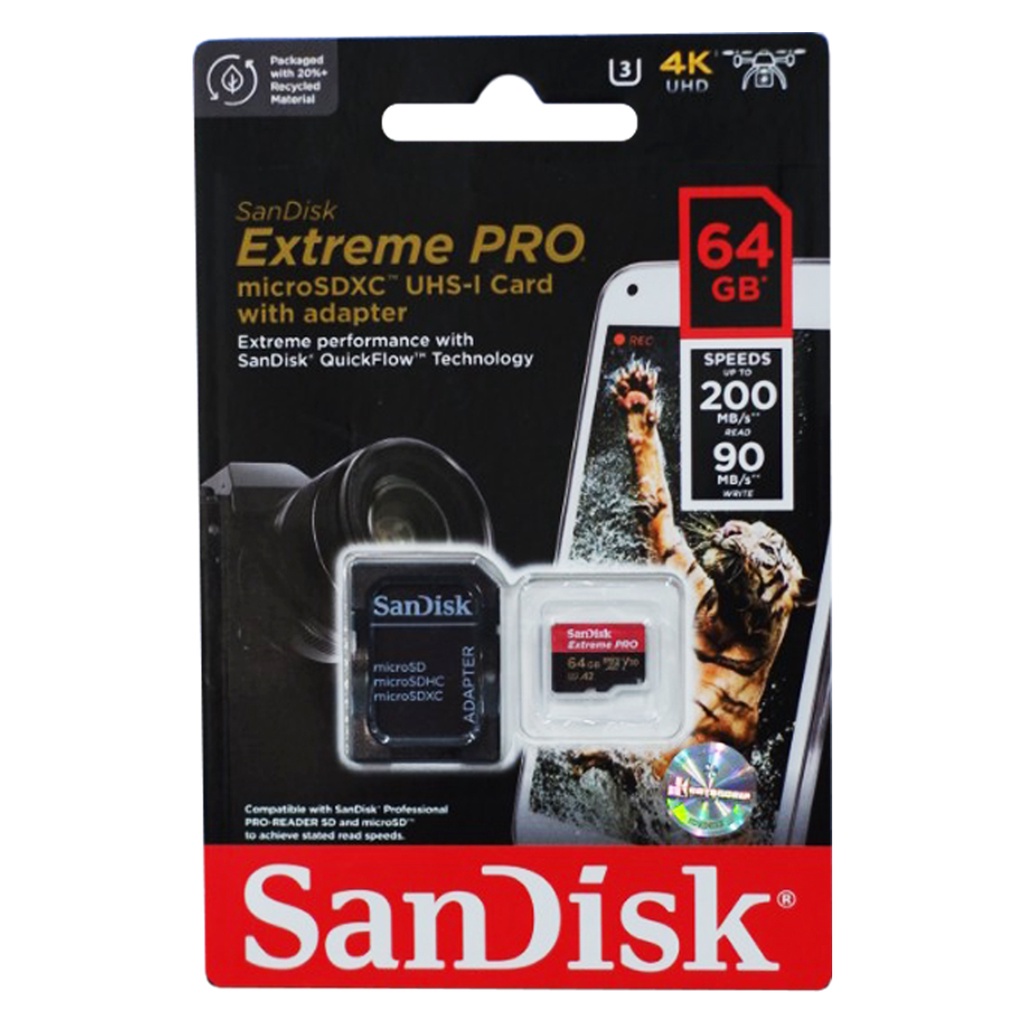Micro SD Memory Card SanDisk 32GB 64GB 128GB 256GB A1 A2 Extreme PRO  100MBPS 200MBPS Garansi Resmi Lifetime - Main Image