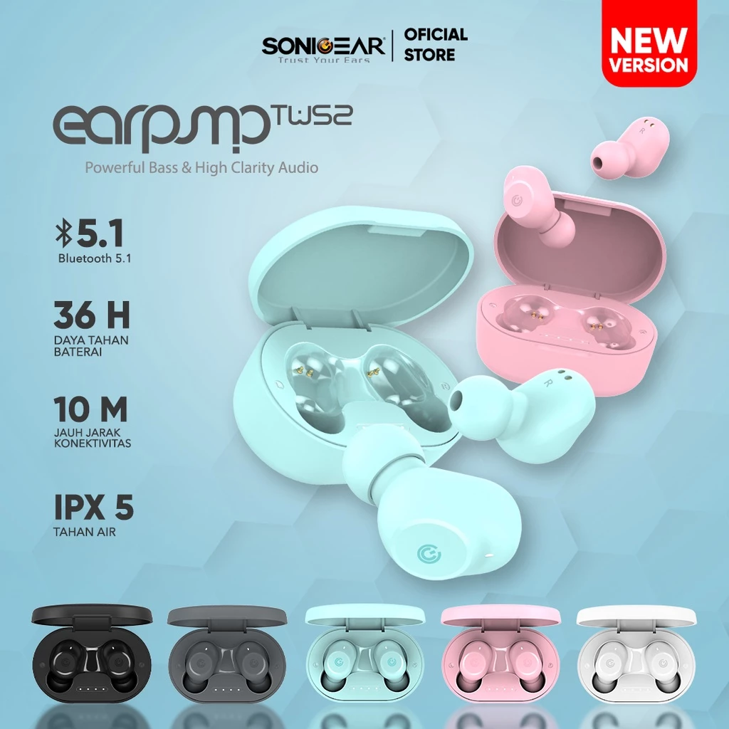 Earphone Bluetooth Sonicgear Earpump TWS 2 Earbuds Wireless Terbaik 2022 | Powerful Bass | Low Latency