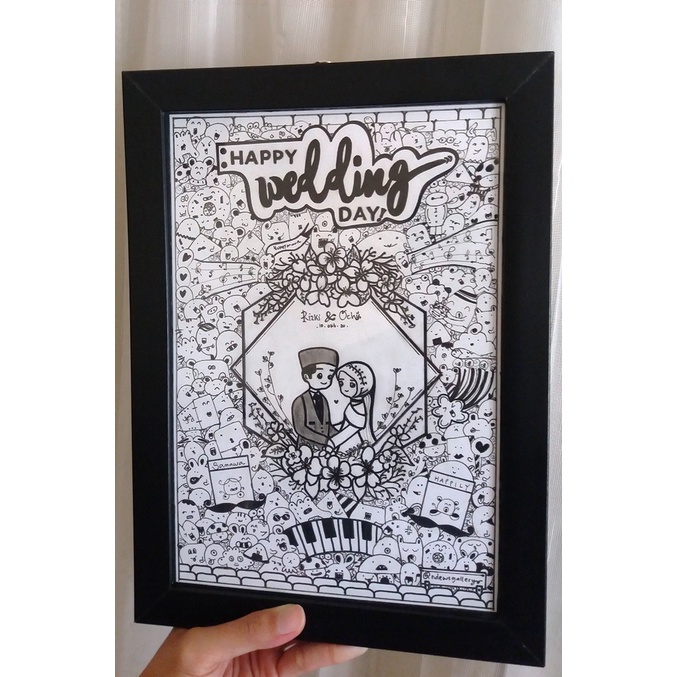 Jual DOODLE ART WEDDING CUSTOM 02 TANPA VARIASI FOTO, FRAME MINIMALIS ...