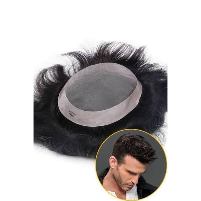 Hair toupee wig pria wanita rambut palsu original asli 100% remy human hair  replacement PU