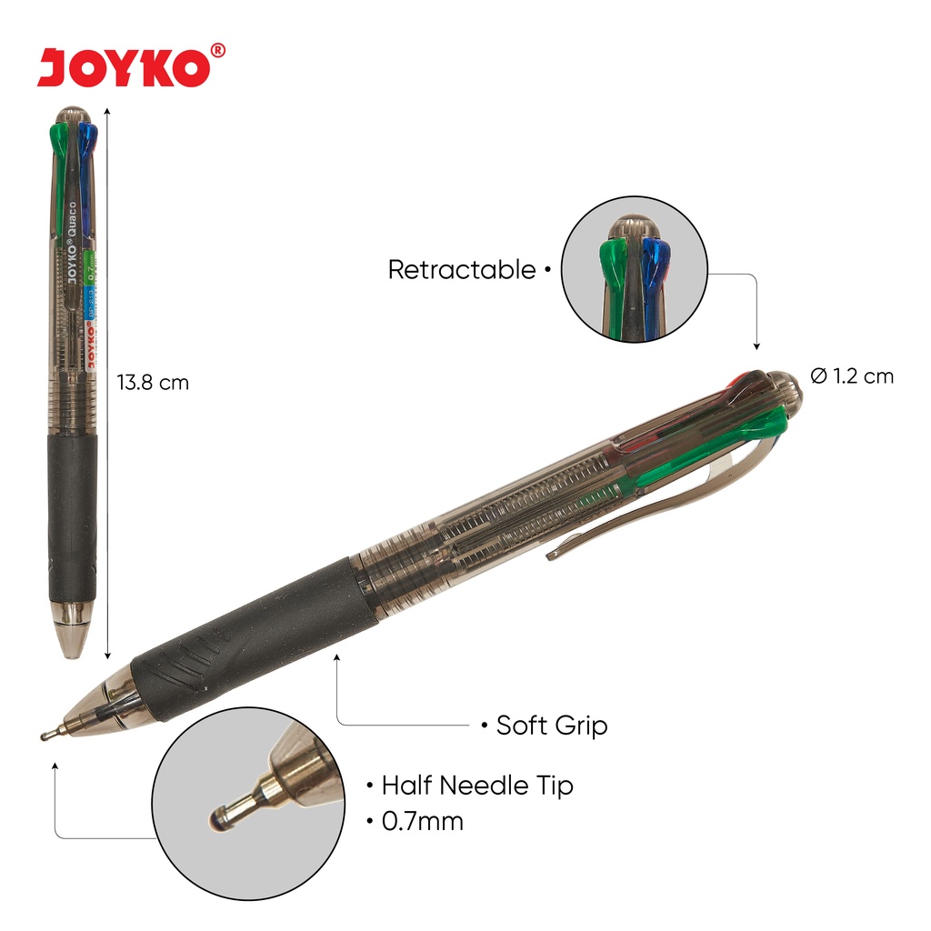 Ball Pen Pulpen Pena Joyko BP-213 Quaco 0.7 mm 4 Warna Colors (2)
