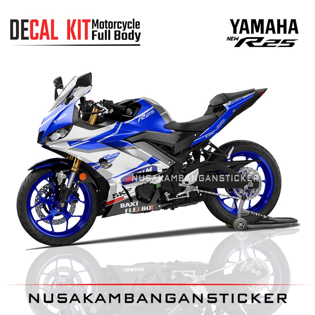 Jual Stiker Decal Motor Yamaha R25 New Full Body Biru Putih Grafis ...