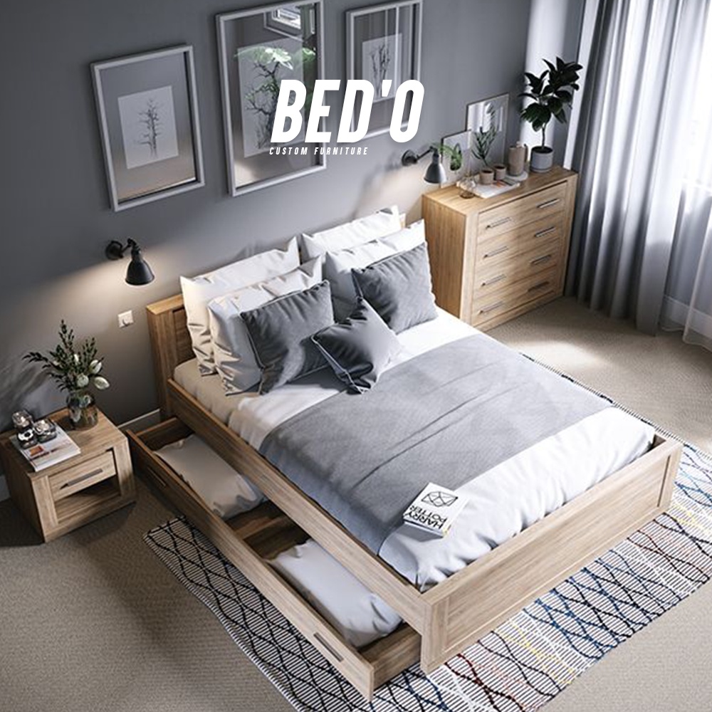 Jual Tempat Tidur Kayu Jati Solid Finishing Waterbase, Dipan kayu laci ...