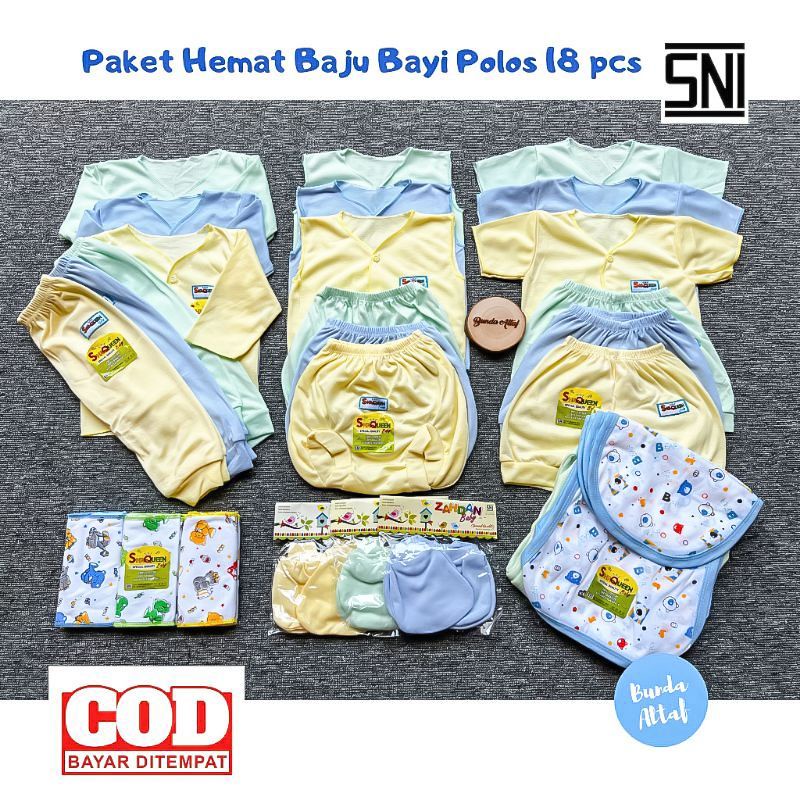 Jual Paket Hemat Baju Bayi Polos SNI Zahdan Perlengkapan Pakaian Bayi