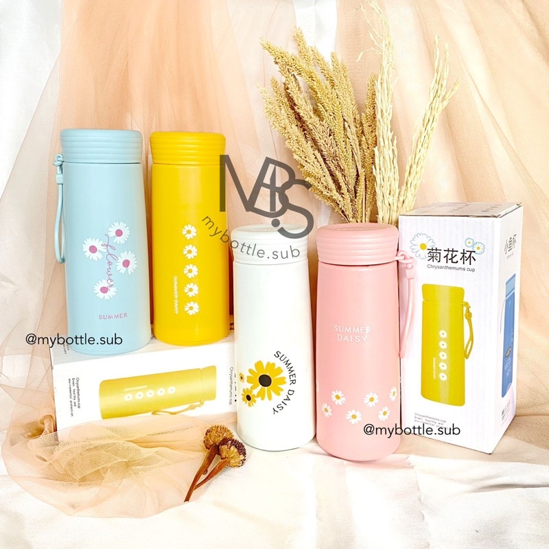 Jual Botol Kaca Daisy Bunga Summer Tumbler Glass Termos Air Panas Dingin My Bottle Botol Minum