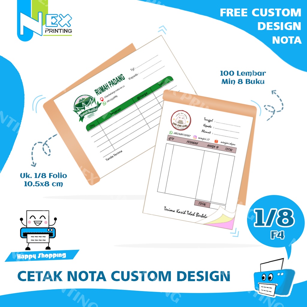 Jual Cetak Nota Ukuran 1/8 Folio Bon Faktur Online Ofline Emas Restoran ...