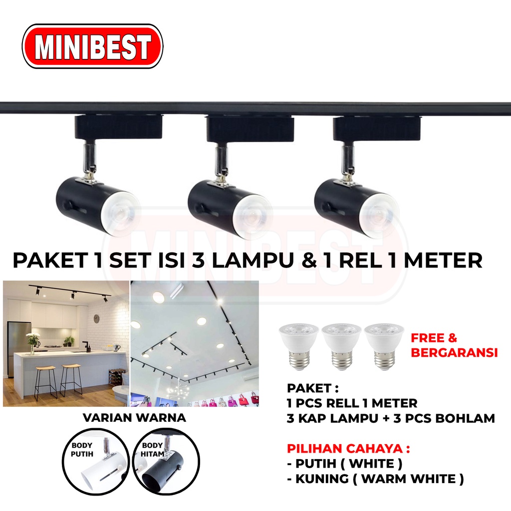 Jual [MB] Paket 1 Set Isi 3 Lampu Rell 1 Meter Track LED Sorot Lampu ...