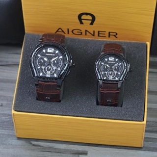 BISA COD Jam Tangan Couple AIGNER Kulit Chrono Tanggal aktif Strap Leather Include BOX Original Jam tangan Fashion Cewek Murah Jam tangan