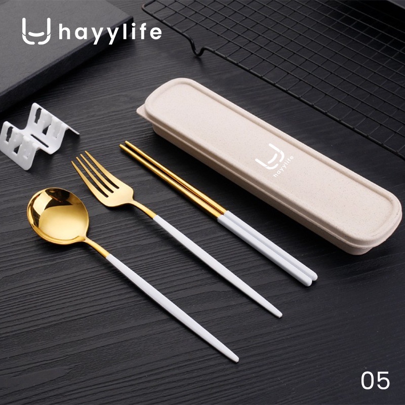 Jual Hayylife 3 In 1 Set Sendok Garpu Sumpit Stainless Steel Gaya Nordic Mudah Dibawa Hl 9544