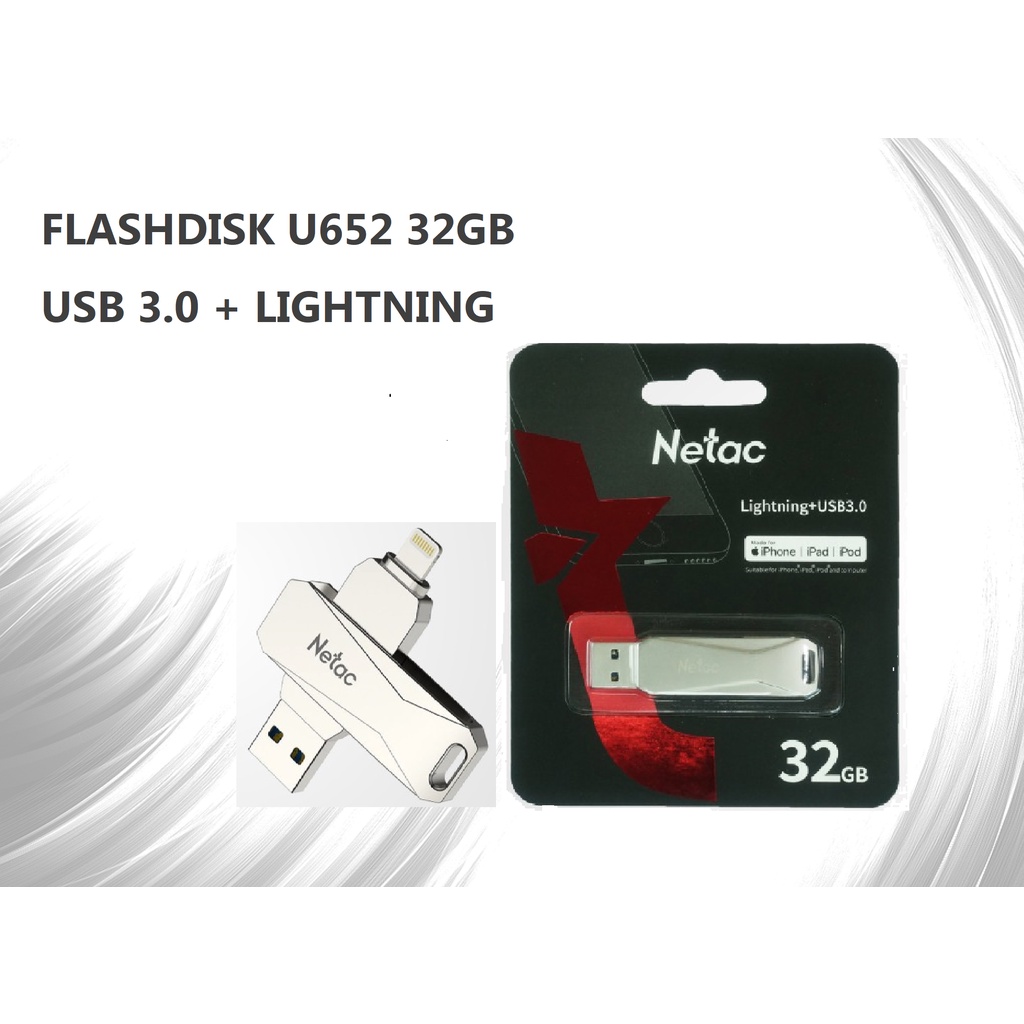 Jual NETAC FLASHDISK U652 32GB USB 3.0 + LIGHTNING | Shopee Indonesia