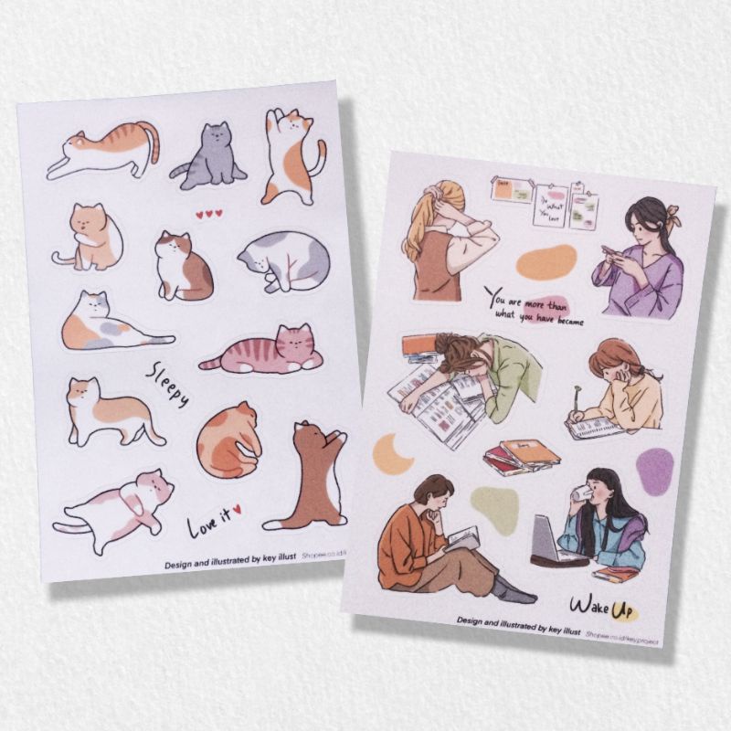 Jual Study Cat Girl Korean Sticker Kucing for Diary Planner Journaling ...