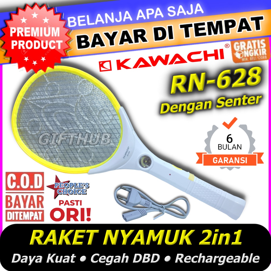 Jual Raket Nyamuk Listrik Kawachi RN-628 2 in 1 Dengan Senter LED 5w ...