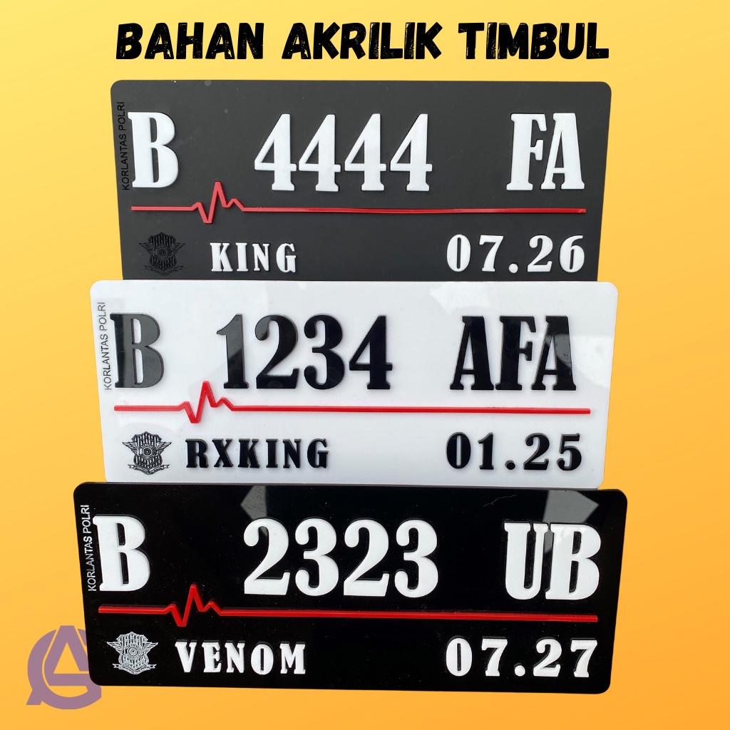 Jual Plat Nomor Motor Akrilik Timbus Variasi Hitam Putih Glossy Doff
