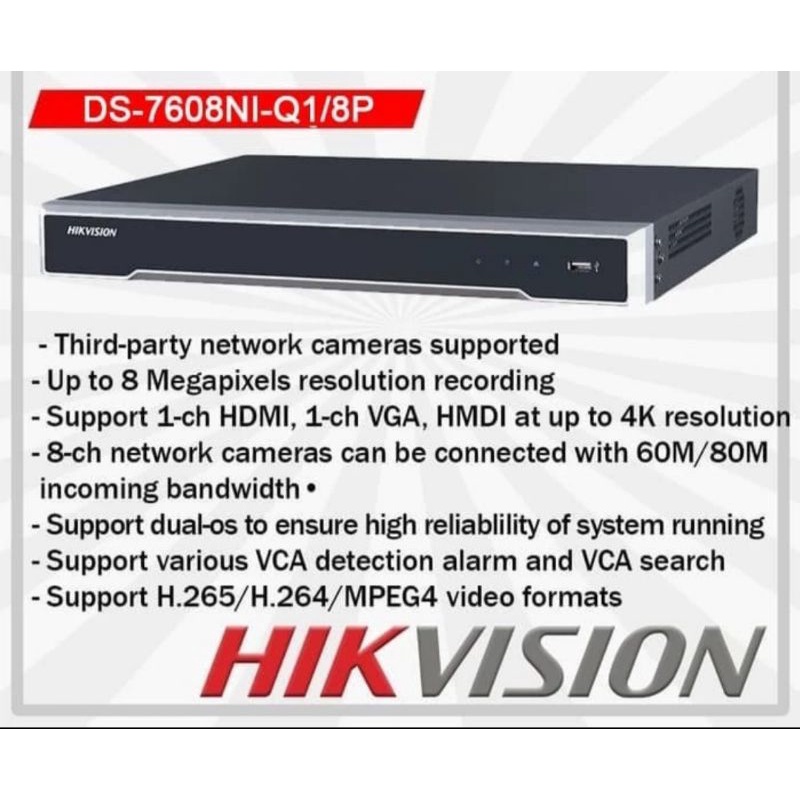 Jual NVR HIKVISION 8 CHANNEL POE DS-7608NI-Q1-8P Garansi Resmi ...