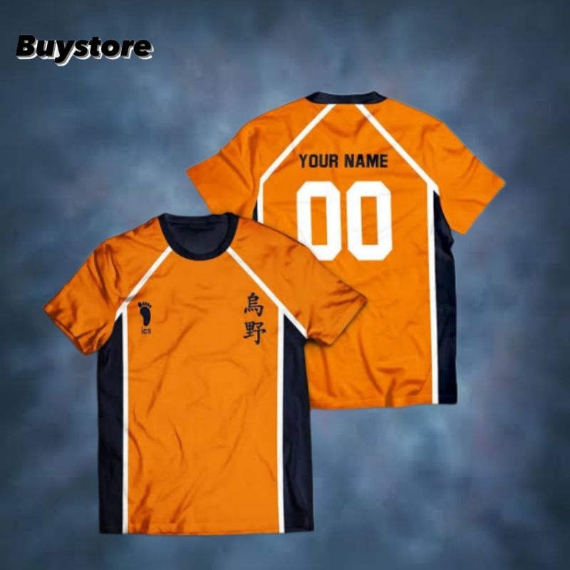 Jual BAJU KAOS JERSEY ANIME VOLY HAIKYUU KARASUNO ORANYE HITAM TERBARU