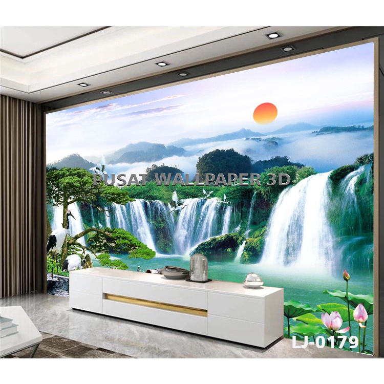 jual-printing-wallpaper-pemandangan-3d-air-terjun-ruang-tamu-cetak