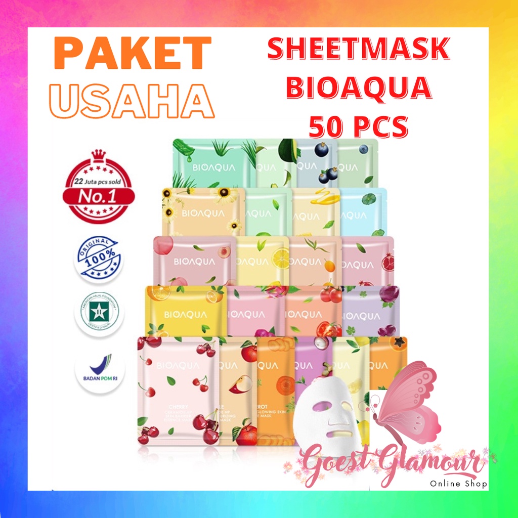 Jual Paket Usaha Reseller 50 Pcs Bioaqua Sheetmask Original Varian Buah