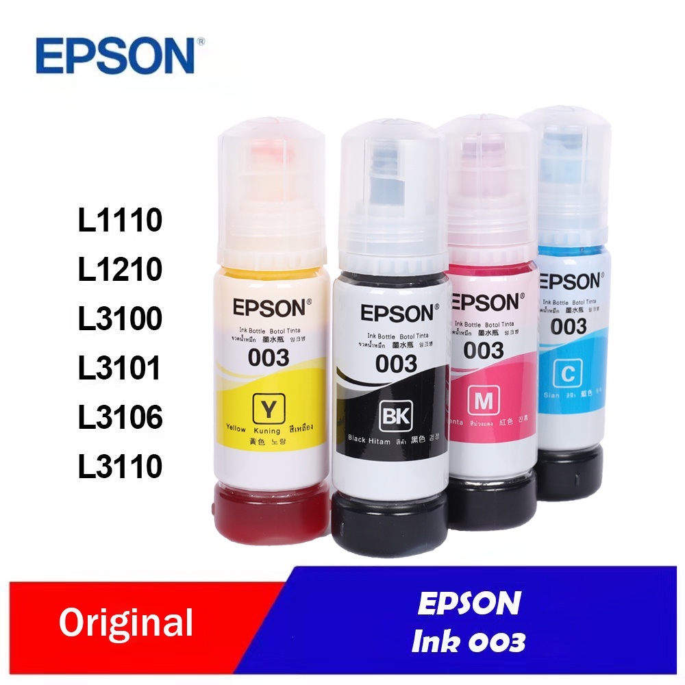 Jual Tinta Epson 003 Original Black Cyan Magenta Yellow Refill Ink ...