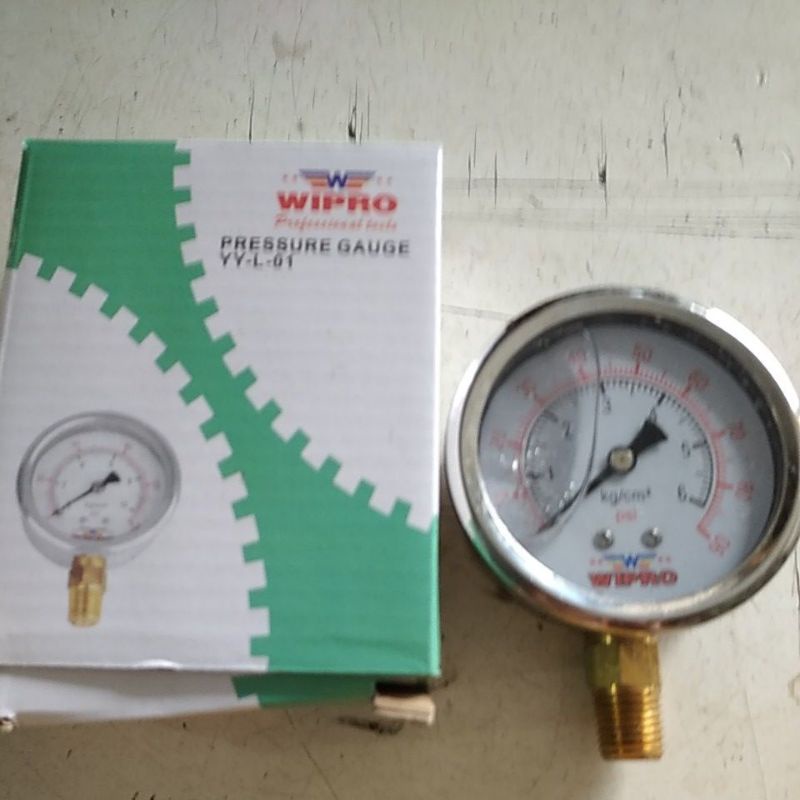 Jual manometer 6 kg 90 psi Wipro bisa isi minyak raket dia 2,5