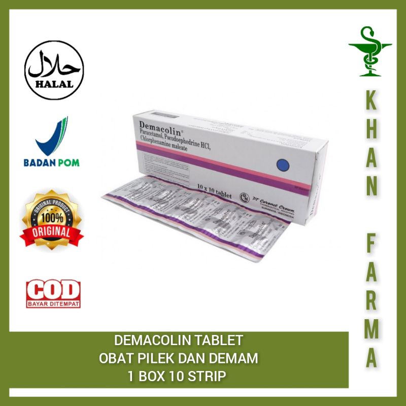 Jual DEMACOLIN TABLET 1 BOX ISI 10 STRIP UNTUK DEMAM DAN PILEK UNTUK