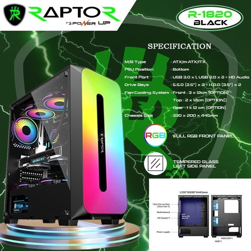 Jual Casing PC Gaming Power Up Raptor Strike 1820 Black | Shopee Indonesia
