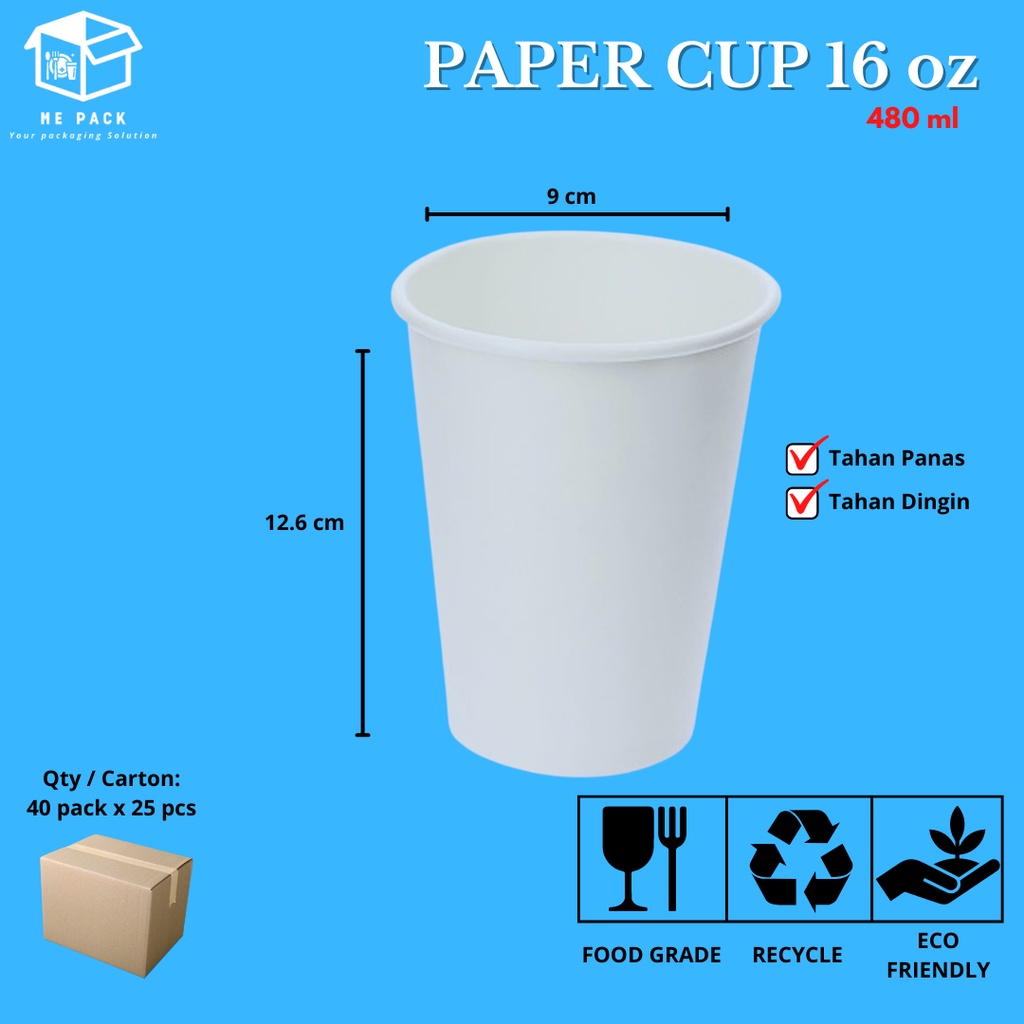 Jual Paper Cup/Gelas Kertas 16 oz Tahan Panas/Dingin | Shopee Indonesia