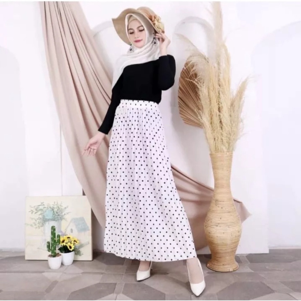 Jual Rok Plisket Polkadot Premium Rok Polka Wanita Dewasa Shopee Indonesia 3411