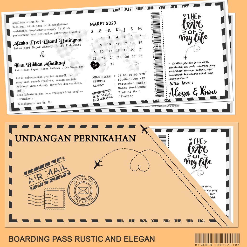 Jual Undangan Pernikahan Murah Rustic Undangan Boarding Pass Shopee Indonesia 1002