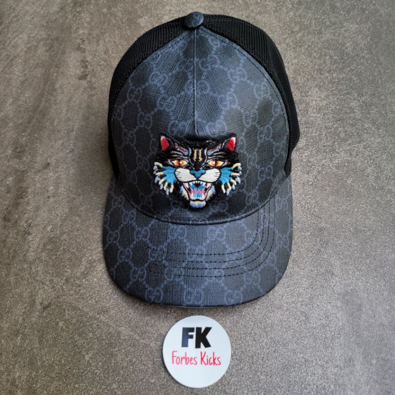 Jual Gucci GG Supreme Baseball Angry Cat Cap charcoal trucker hat black Shopee Indonesia