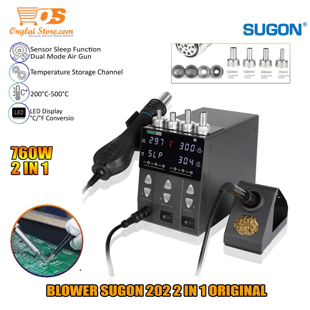 Jual SUGON 202 Blower Solder Uap Digital 2 IN1 Soldering Station Hot