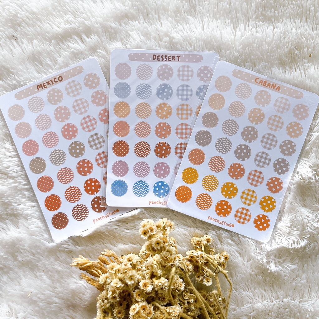 Jual Round Pattern Aesthetic Sticker Sheet kiss cut sticker bulat ...