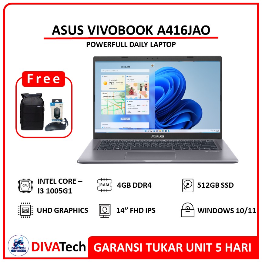 Jual Asus Vivobook 14 A416a416jao I3 1005g1 4gb 512ssd 140 Fhd Ips Backlit Keyboard Laptop 3805