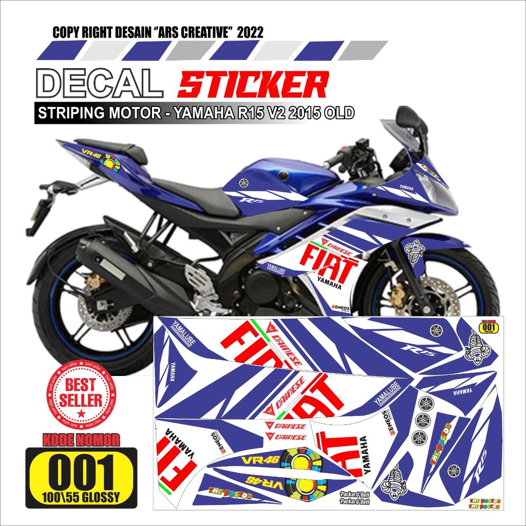 Jual Sticker Striping Decal Yamaha R15 V2 OLD 2015 Variasi Glossy/Doff ...