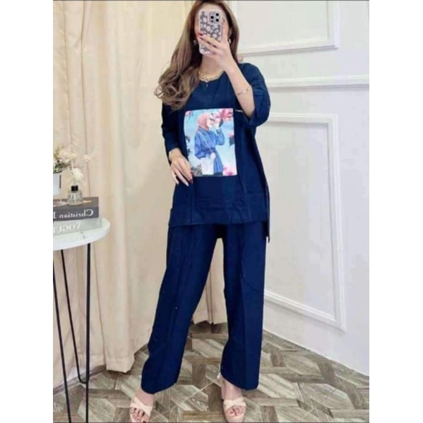 Jual One Set Crinkle Sablon Viral Setelan Wanita Crinkle Kekinian Shopee Indonesia