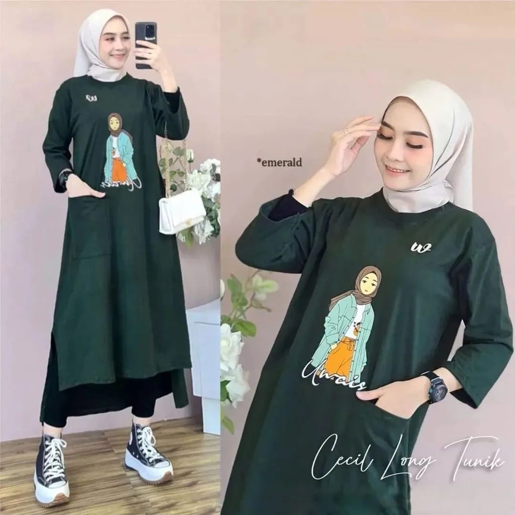 Jual Cecil Long Tunik Bo Bahan Combed Ukuran M L Xl Xxl Ld 100 120 Cm