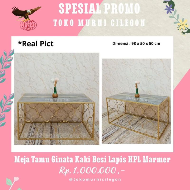 Jual Meja Tamu Ginata Kaki Besi Lapis Hpl Marmer Free Ongkir Cilegon