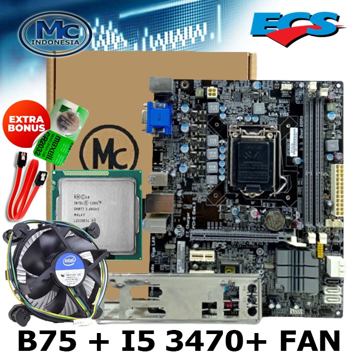 Jual Motherboard Mainboard Intel Lga 1155 B75 Processor I5 3470 Fan Shopee Indonesia