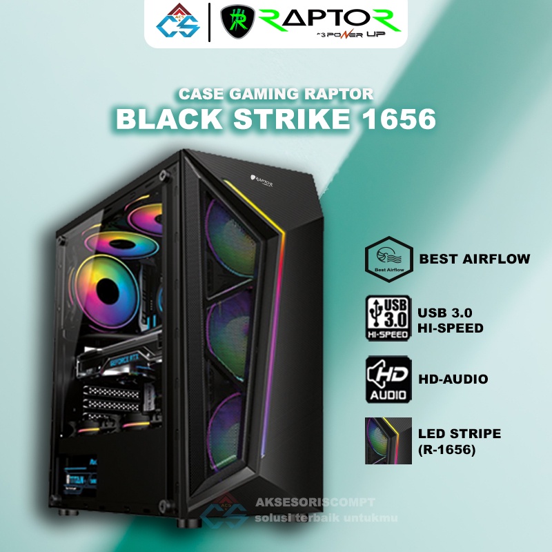 Jual Casing Gaming Power Up Raptor 1656 Led Strip RGB Casing Gaming