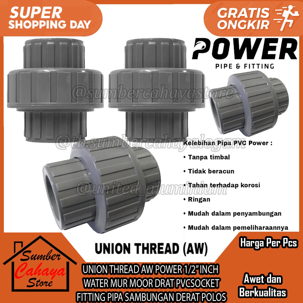 Jual UNION THREAD AW POWER 1/2” INCH WATER MUR MOOR DRAT PVC SOCKET ...