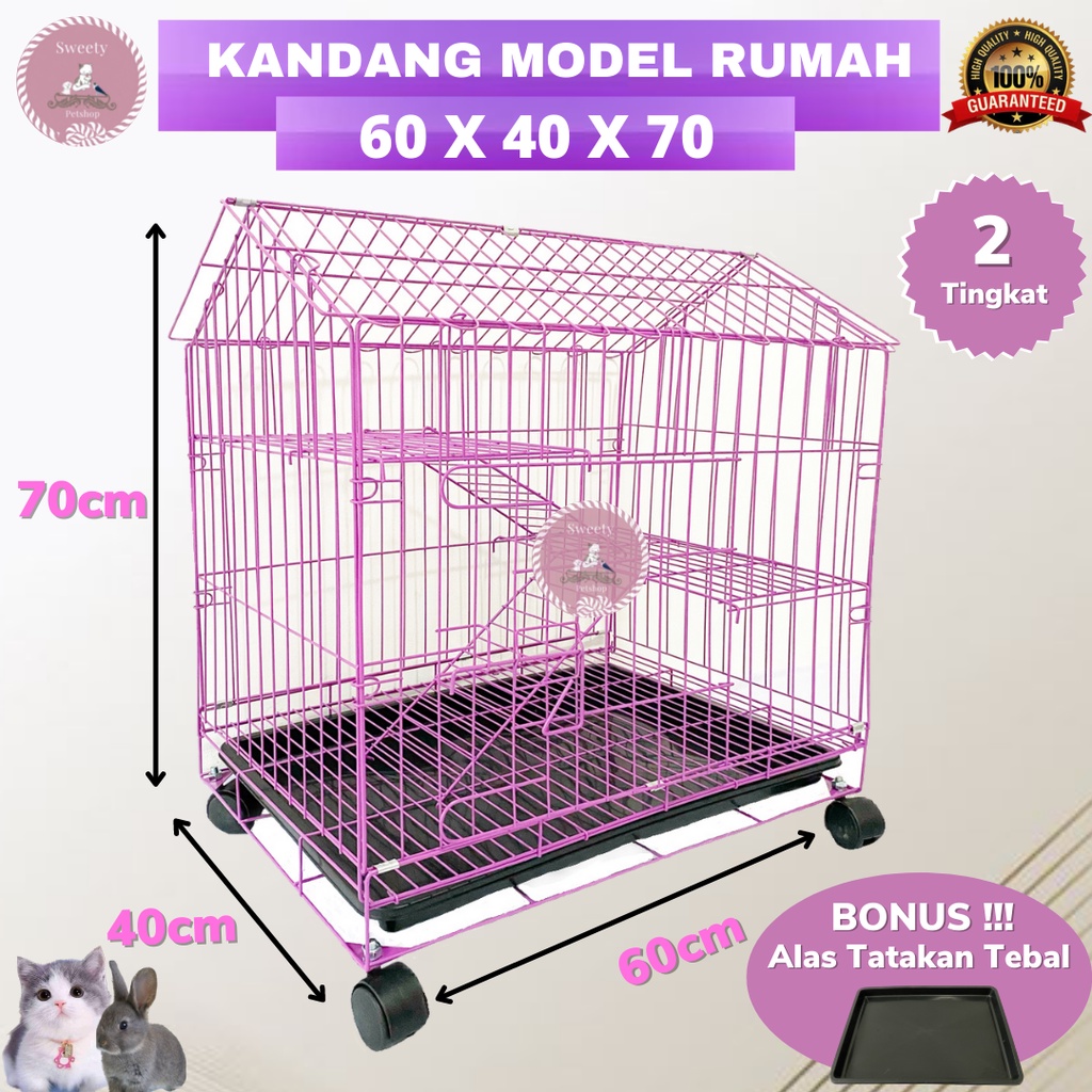 Jual KANDANG KUCING 2 TINGKAT MODEL RUMAH 60X40X70 + RODA | Shopee ...