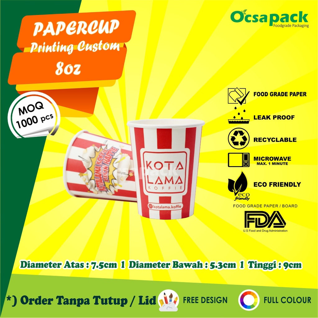 Jual Paper Cup Gelas Kertas 8oz Custom Printing Order Tanpa Tutup Shopee Indonesia 6551