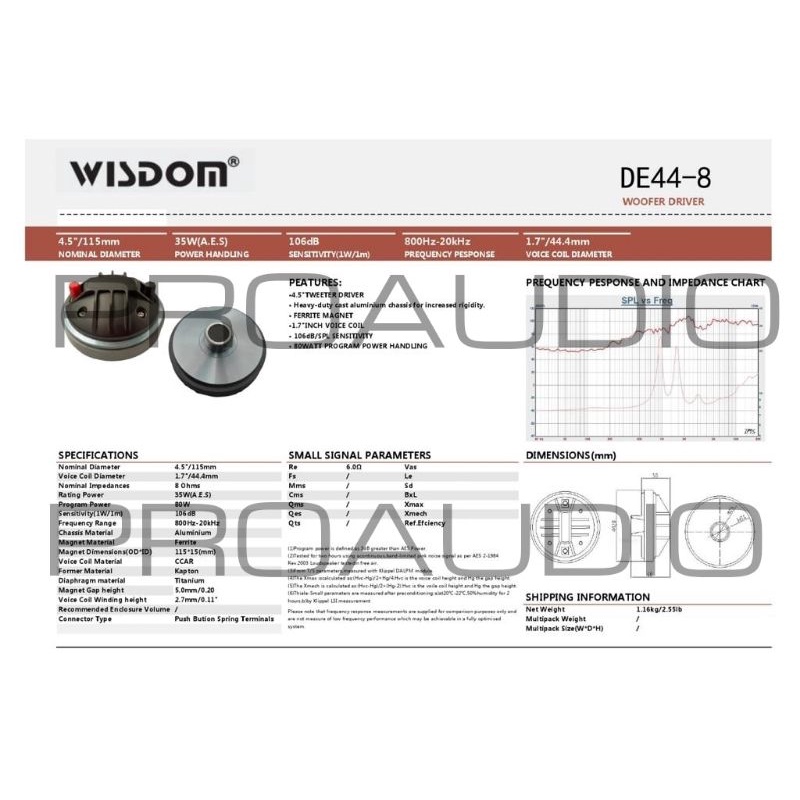 Jual Driver Tweeter Wisdom DE 44-8 DE 44 8 DE44 8 Drat Wisdom Original ...
