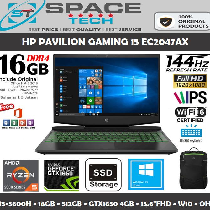 Jual Hp Pavilion Gaming 15 Ec2047ax Ryzen 5 5600h 16gb 512gb Gtx1650 4g W10 Laptop Pc 