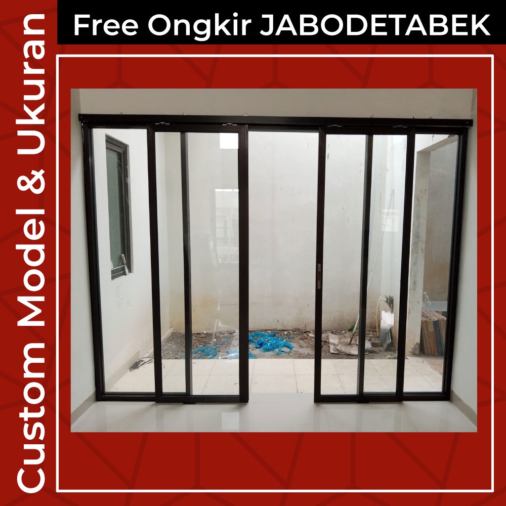 Jual PINTU PARTISI KACA SLIDING GESER DUA DAUN, KIRI KANAN KACA MATI