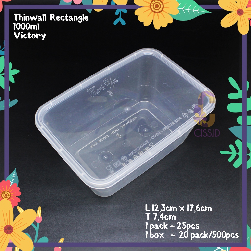 Jual KOTAK MAKAN PLASTIK THINWALL RECTANGLE 1000ML SATUAN 1LITER ...