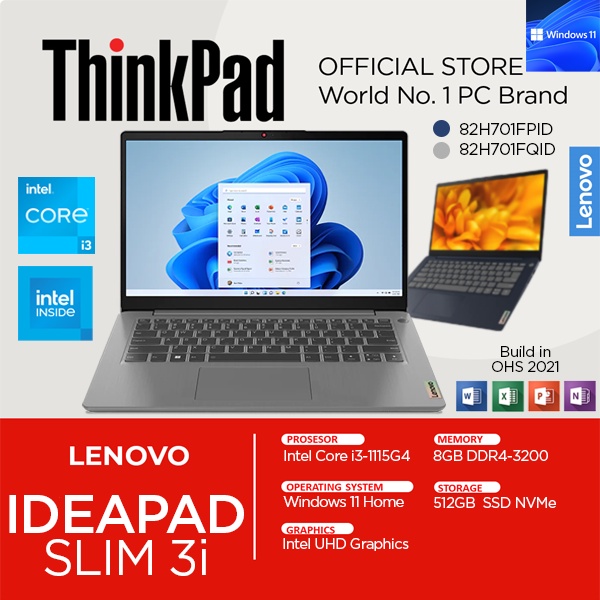 Lenovo Ideapad Slim 3i Core i3-1115G4 8GB 512SSD Windows 11 OHS Full HD 14 inch